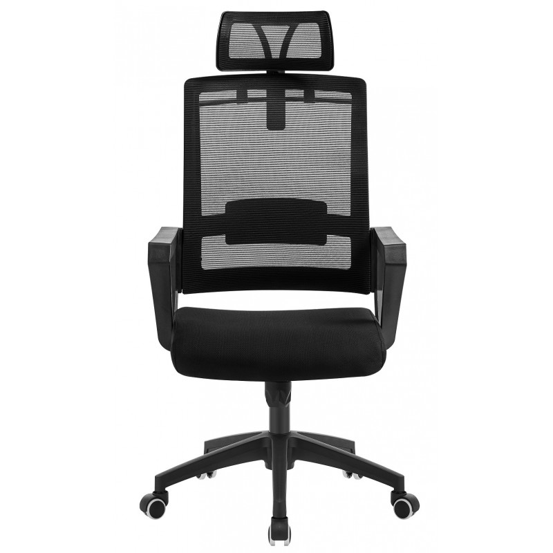 Сучасне чорне офісне крісло з ергономічною сіткою та підголівником Остин
