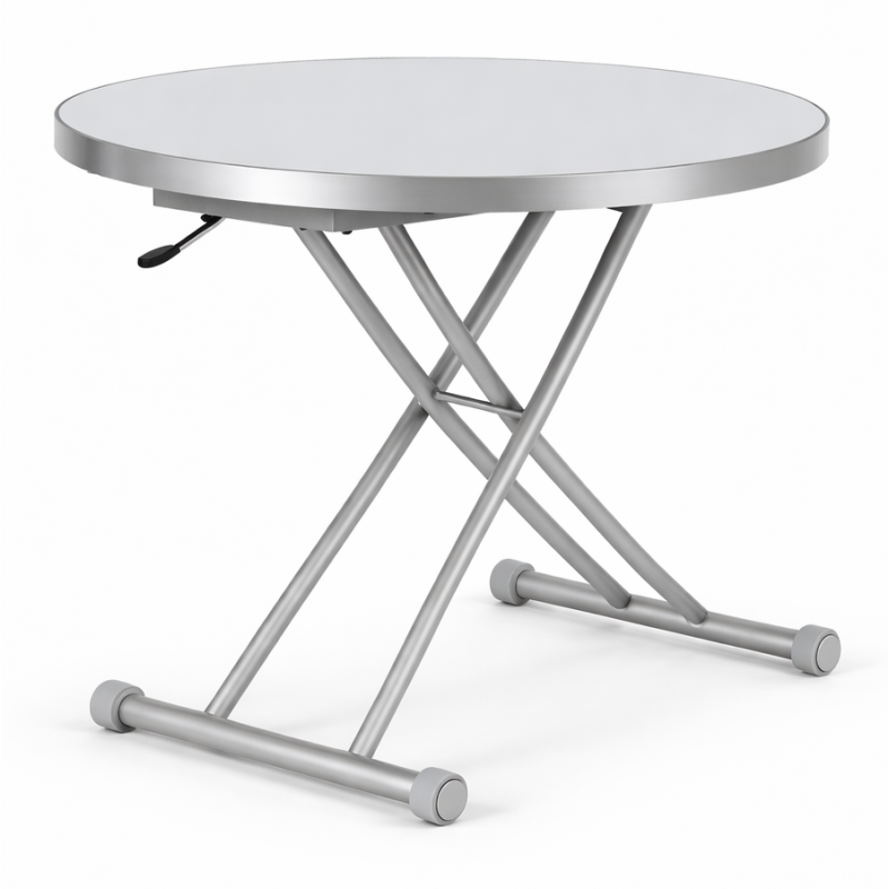 Стіл Тіно обідній трансформер круглий 90 см розкладний, регульований по висоті, біле скло