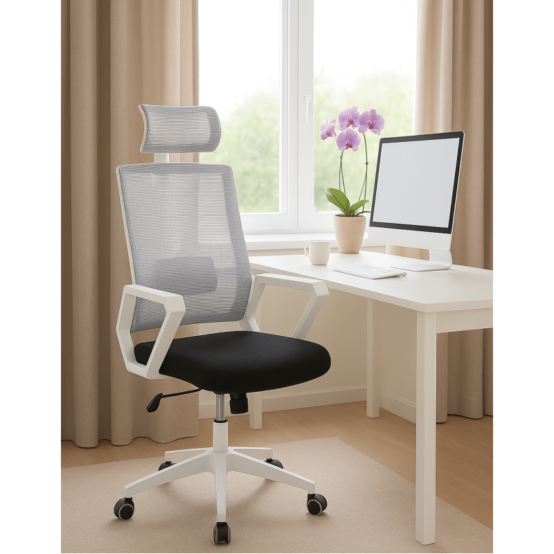 Сучасне офісне крісло з ергономічною сіткою та білим каркасом Остин
