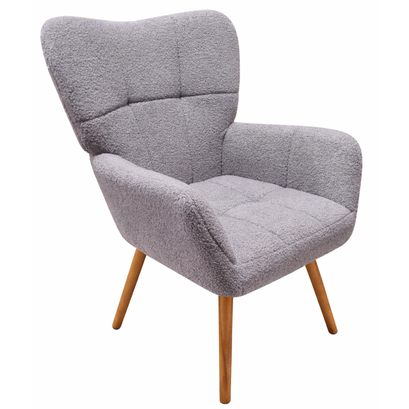 Крісло Флор з високою спинкою у сірій тканині букле