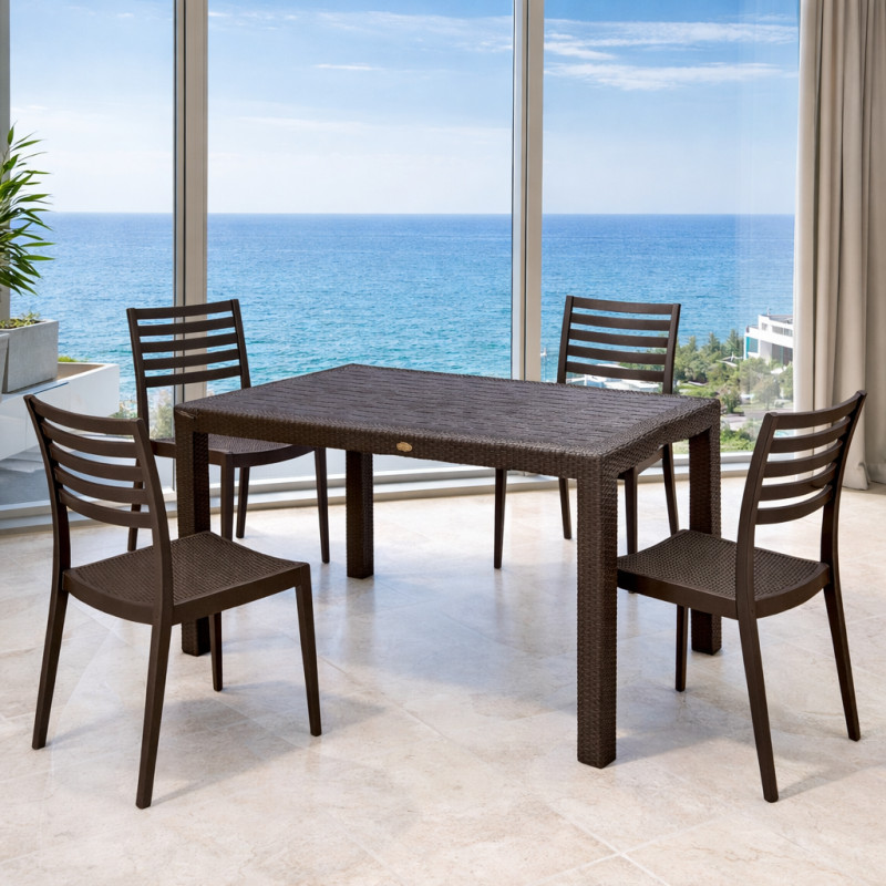 Комплект меблів 4 стільці Зара + садовий пластиковий стіл Лорі коричневий