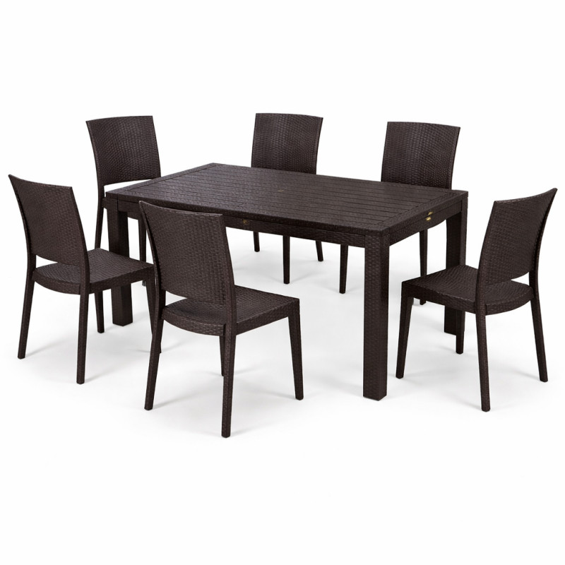 Комплект меблів 6 стільців Адам + пластиковий стіл Осло коричневий