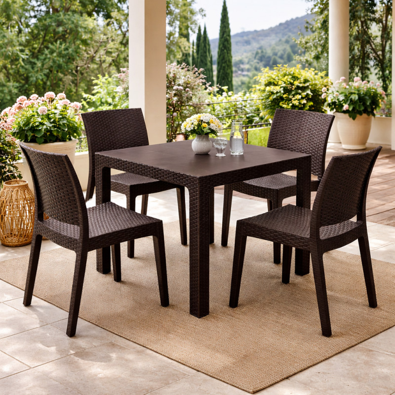 Комплект меблів 4 стільці Адам + пластиковий стіл Олаф коричневий