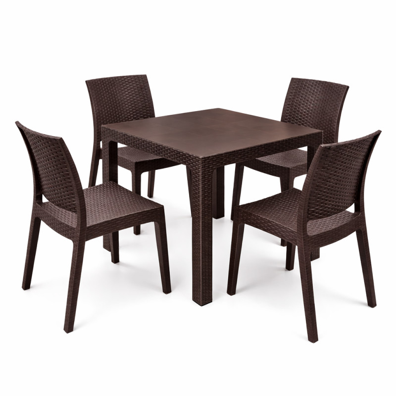 Комплект меблів 4 стільці Адам + пластиковий стіл Олаф коричневий