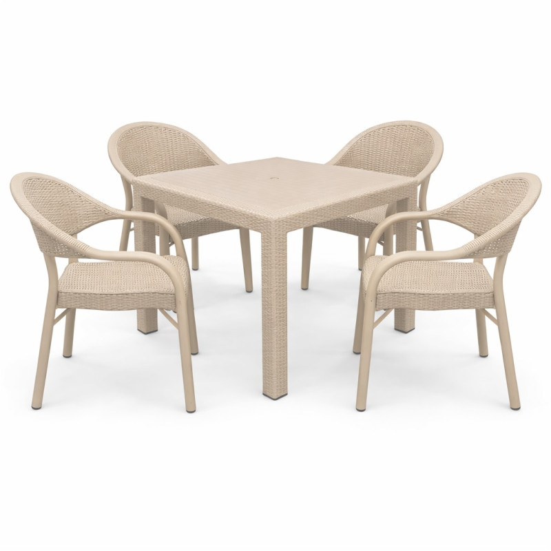 Комплект меблів 4 стільці Софія + пластиковий садовий стіл Олаф капучино