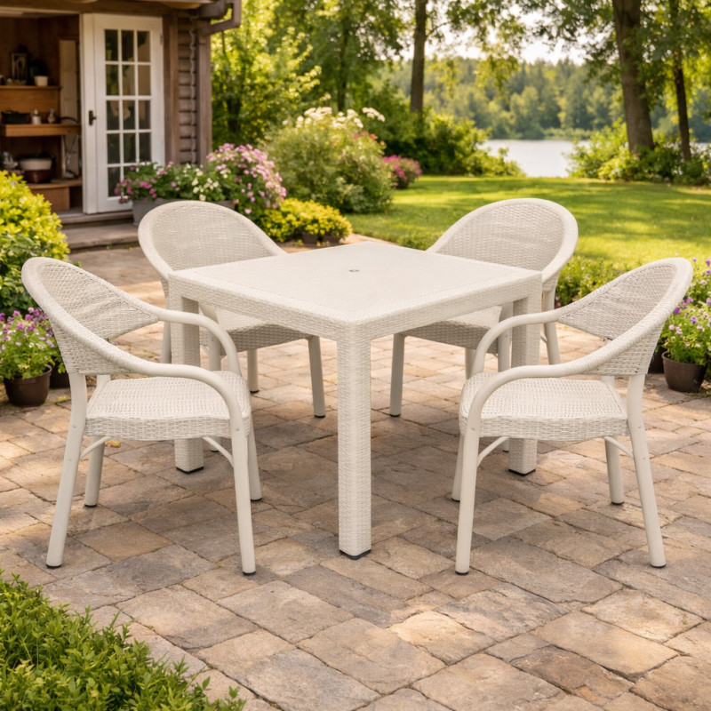 Комплект меблів 4 стільці Софія + пластиковий садовий стіл Олаф капучино