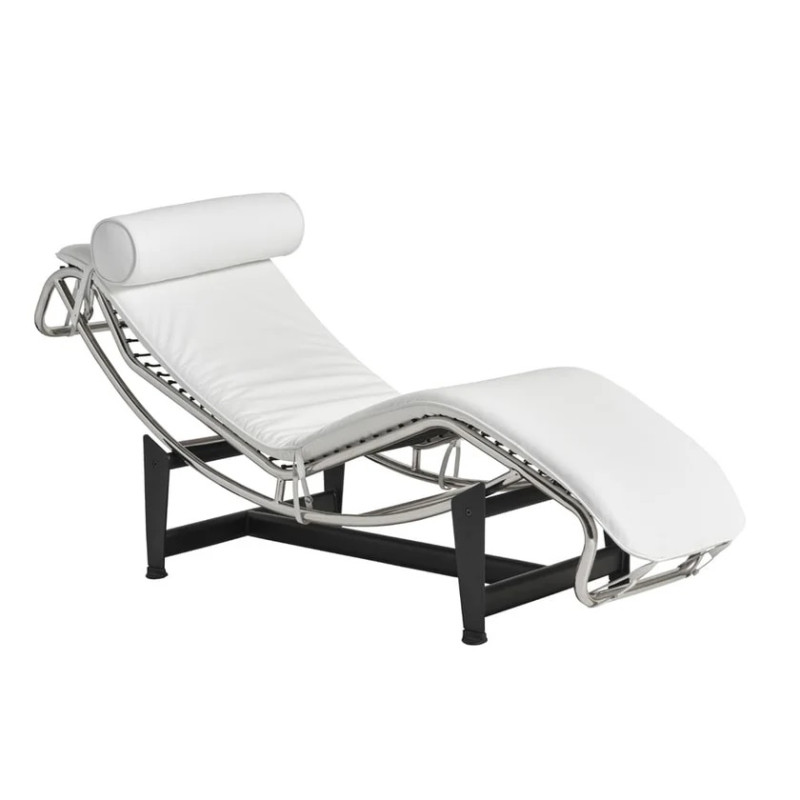 Шезлонг Лекор нержавіюча сталь, білий шкірозамінник
