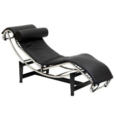 Шезлонг Лекор нержавіюча сталь, чорний шкірозамінник