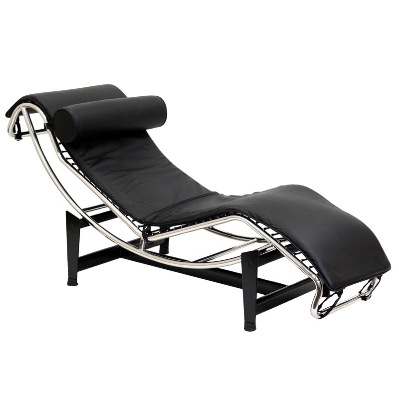 Шезлонг Лекор нержавіюча сталь, чорний шкірозамінник