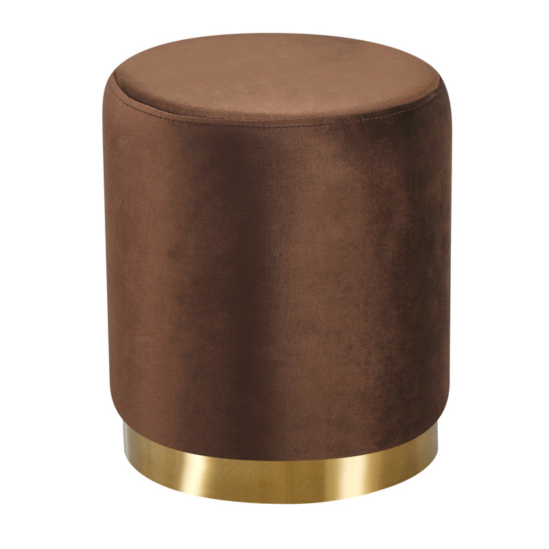 Мʼякий пуф із коричневою тканиною та золотою основою Голд