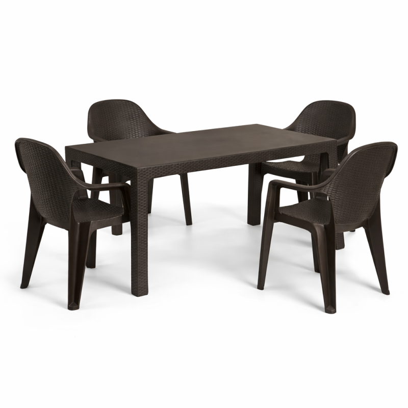 Комплект меблів 4 стільці Міла + пластиковий стіл Лорі коричневий