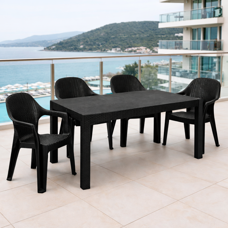 Комплект меблів 4 стільці Міла + пластиковий стіл Лорі чорний