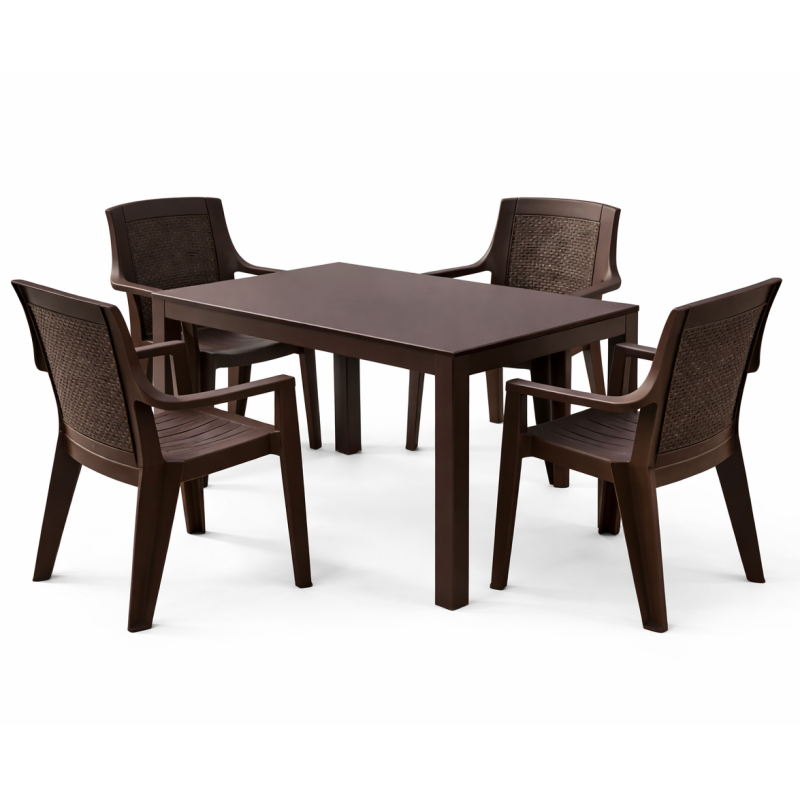 Комплект меблів 4 стільці Мілан + садовий пластиковий стіл Лорі коричневий